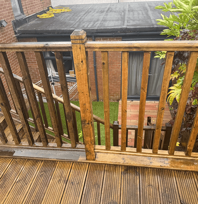 Beautiful oak wooden raised pathway allowing movement from home to out building all power washed and cleaned